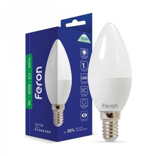 Лампа C37 4W E14 4000K Feron LB-720