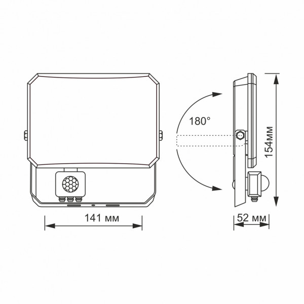 Прожектор 30W 5000K F3 пр/уд чорн з датч рух Videx VLE-F3-0305B-S