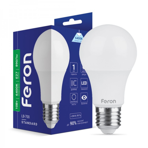 Лампа A60 10W E27 6400K Feron LB-700