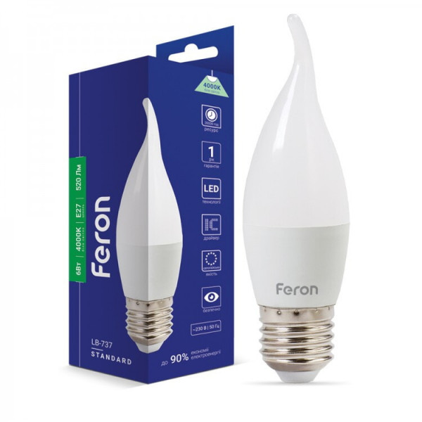Лампа C37 6W E27 4000K Feron LB-737