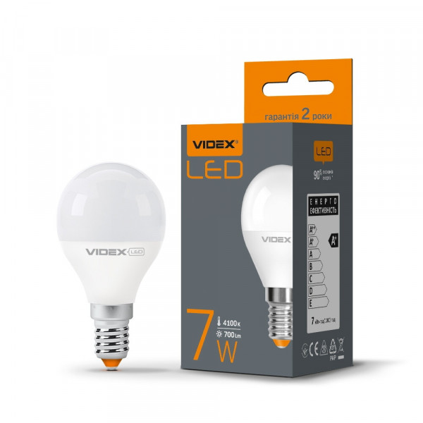 Лампа G45 7W E14 4100K Videx VL-G45e-07144