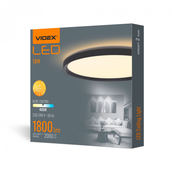Світильник LED Videx круглий накладний 18W 4000К VL-DL3R-184B