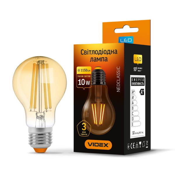 Лампа A60FA 10W E27 2200K Filament Videx VL-A60FA-10272