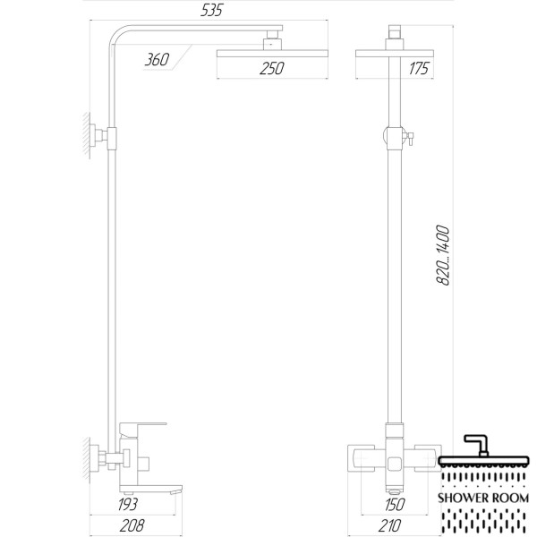 Душова стійка Globus Lux SICILIA чорна SBQ -SH-125ВВ