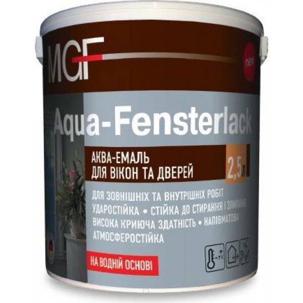 Емаль для вікон та дверей Aqua-Fensterlack 2,5л MGF напівматова