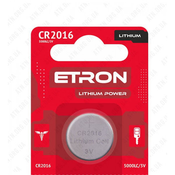 Батарейка Etron CR2016 3V (1шт)