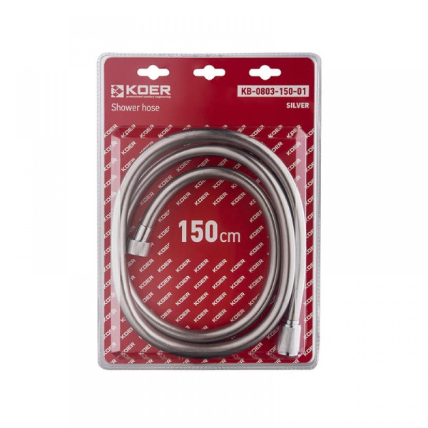Шланг для душу 1,50м силіконовий срібло блістер KOER KB0803-150-01