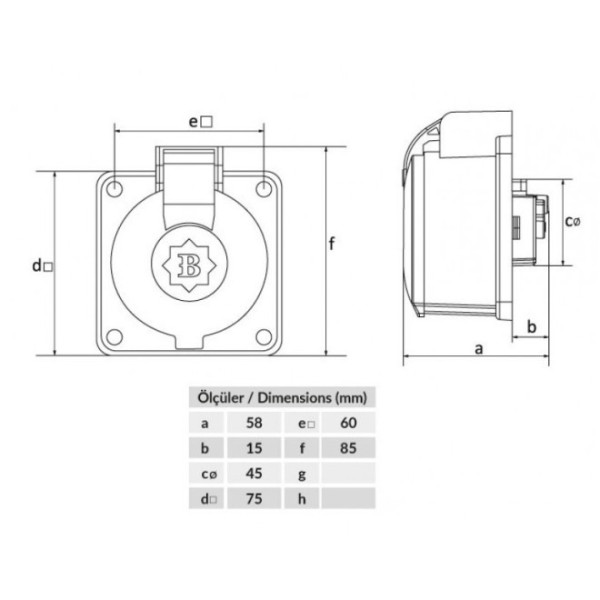 Розетка станкова накладна 2P+PE 16A 250V Bemis BP1-1402-2410