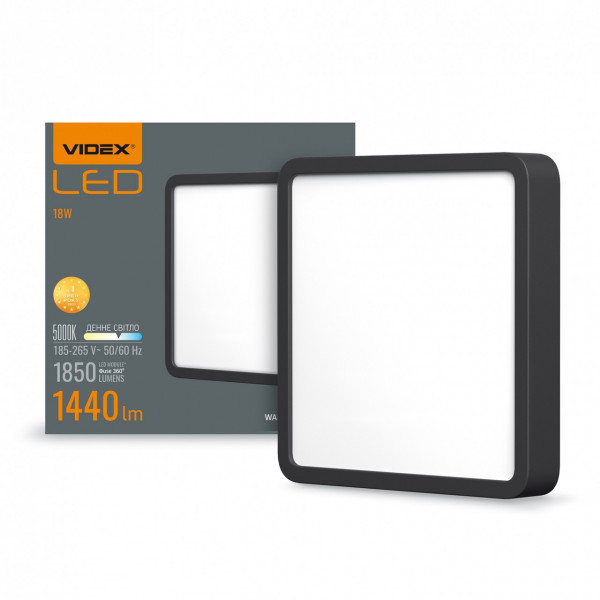 Світильник LED квадрат 18W 5000K чорний Videx VL-DLSS-185B
