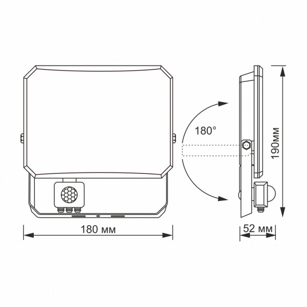 Прожектор 50W 5000K F3 пр/уд чорн з датч рух Videx VLE-F3-0505B-S