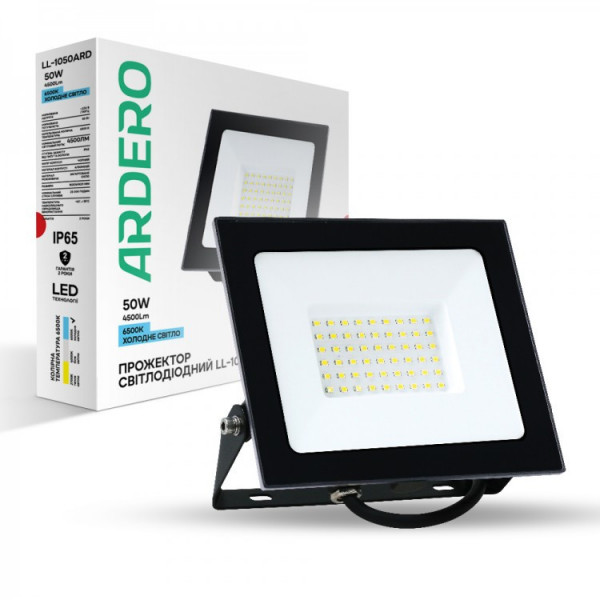 Прожектор 50W 6500K IP65 Ardero чорний LL-1050ARD
