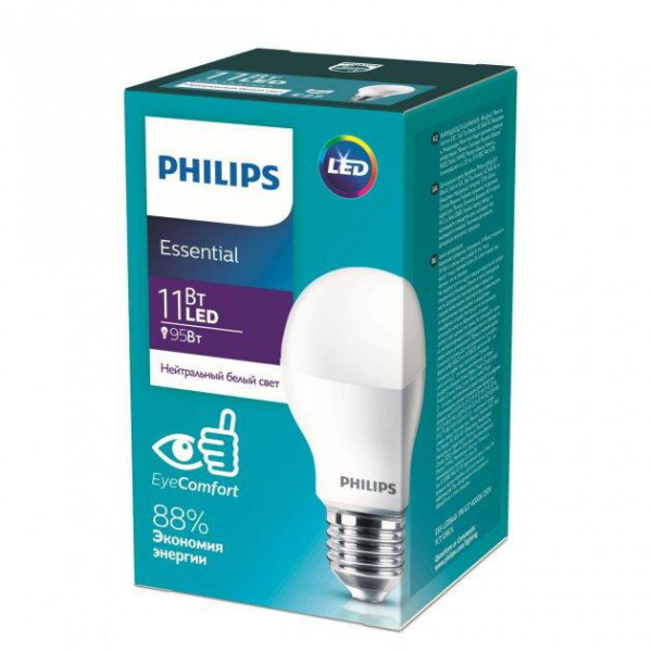 Світлодіодна лампа Лед Е27 Philips 11Вт 4000К А60