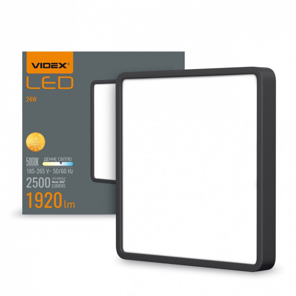 Світильник LED квадрат 24W 5000K чорний Videx VL-DLSS-245B