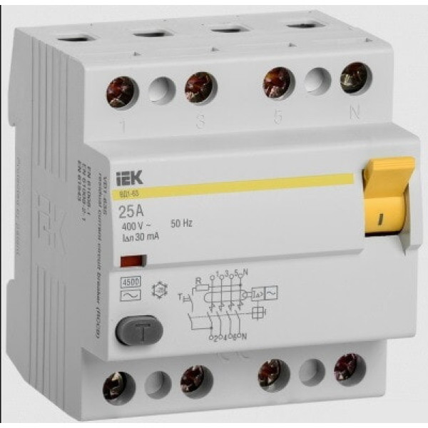 УЗО IEK 4P 25A 30mA AC ВД1-63