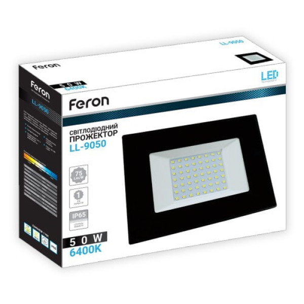 Прожектор  50W 6400K IP65 Feron чорний