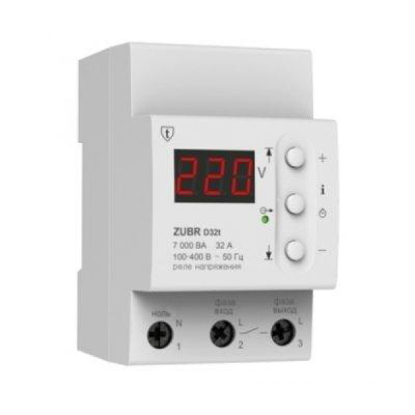 Реле напруги ZUBR D32t (32А max 40А) 7000ВА термозахист